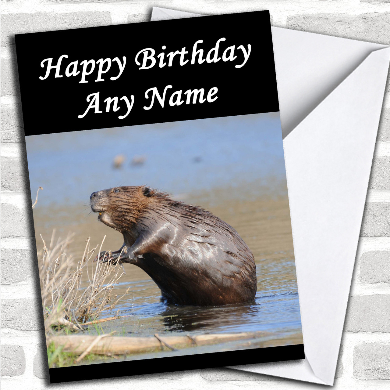 Beaver Personalized Birthday Card - Red Heart Print