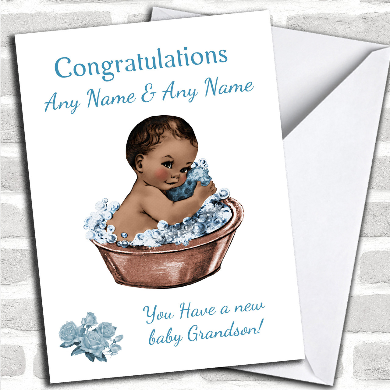 thumbnail image 2 of Handmade New Baby Boy Card – Cute Congratulations Greetings For Grandson – With Envelope 2 of 2