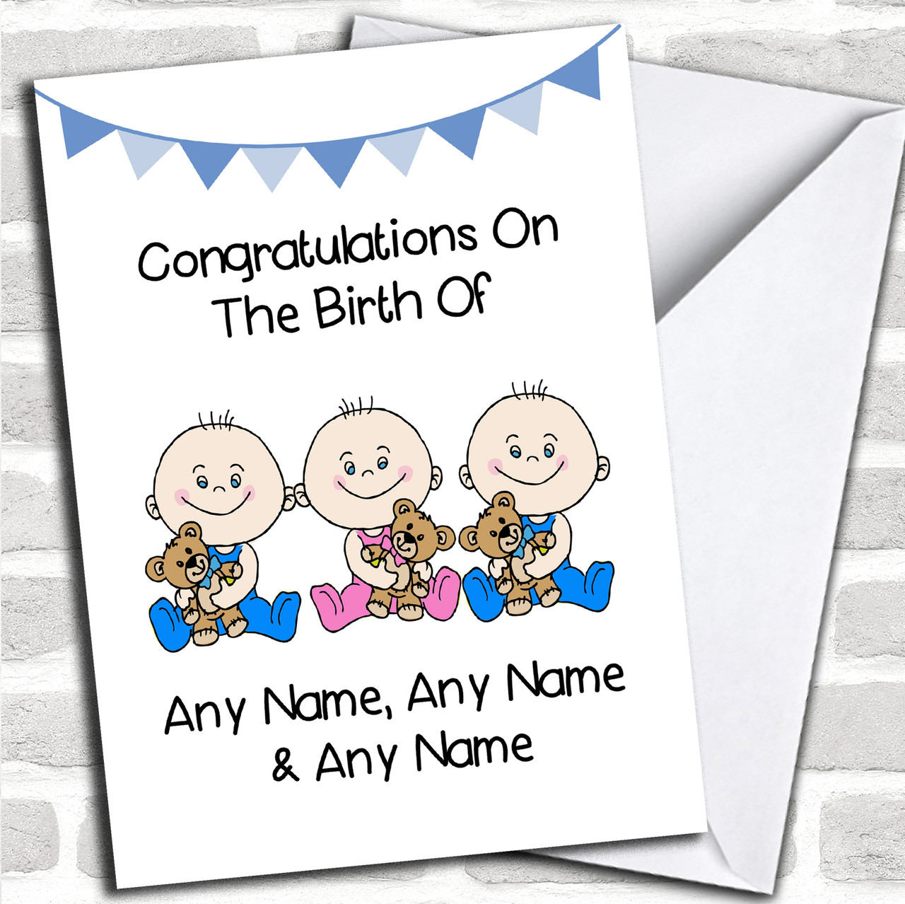 Twins Personalised New Baby Or Christening Card Baby Boy or Baby Girl Triplets 