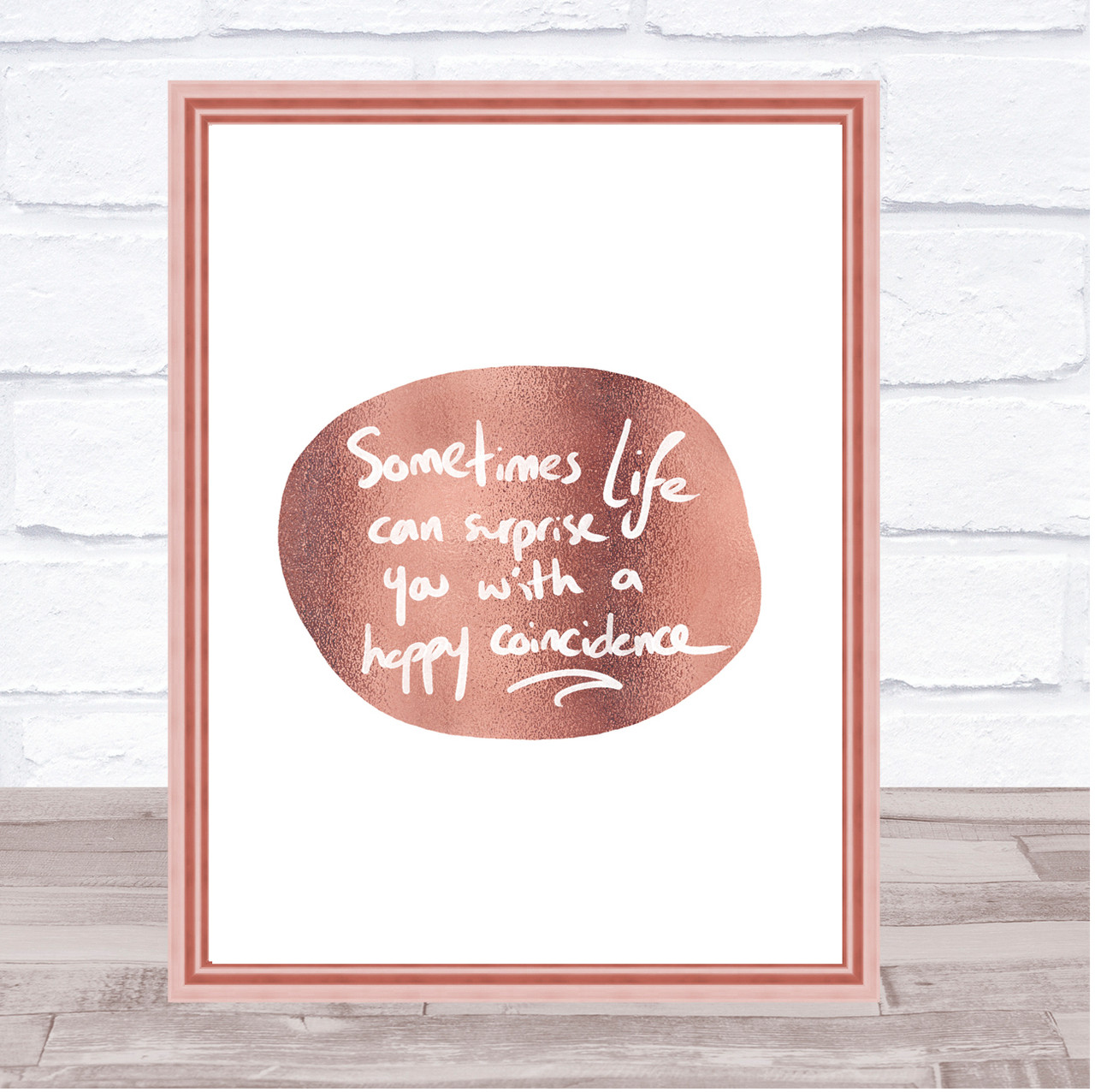 Happy Coincidence Quote Print Poster Rose Gold Wall Art - Red Heart Print
