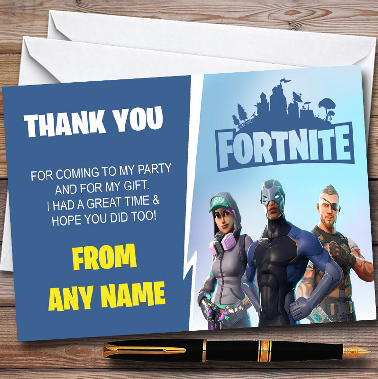 Fortnite Personalized Children's Birthday Party Thank You - Red Heart Print