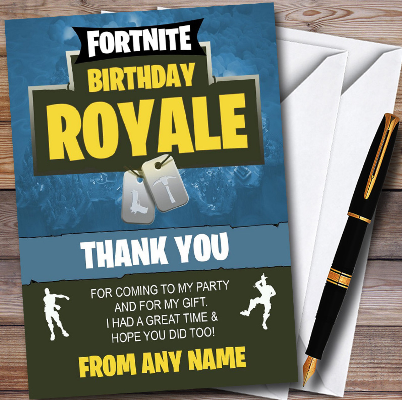 Fortnite Birthday Royale Personalized Children S Birthday Party Thank You Cards Red Heart Print - free printable roblox thank you cards birthday card