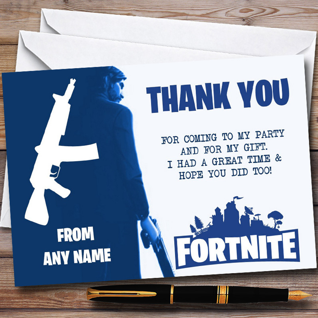 Fortnite Blue White John Wick Personalized Birthday Party Thank You Cards Red Heart Print - roblox john wick hair