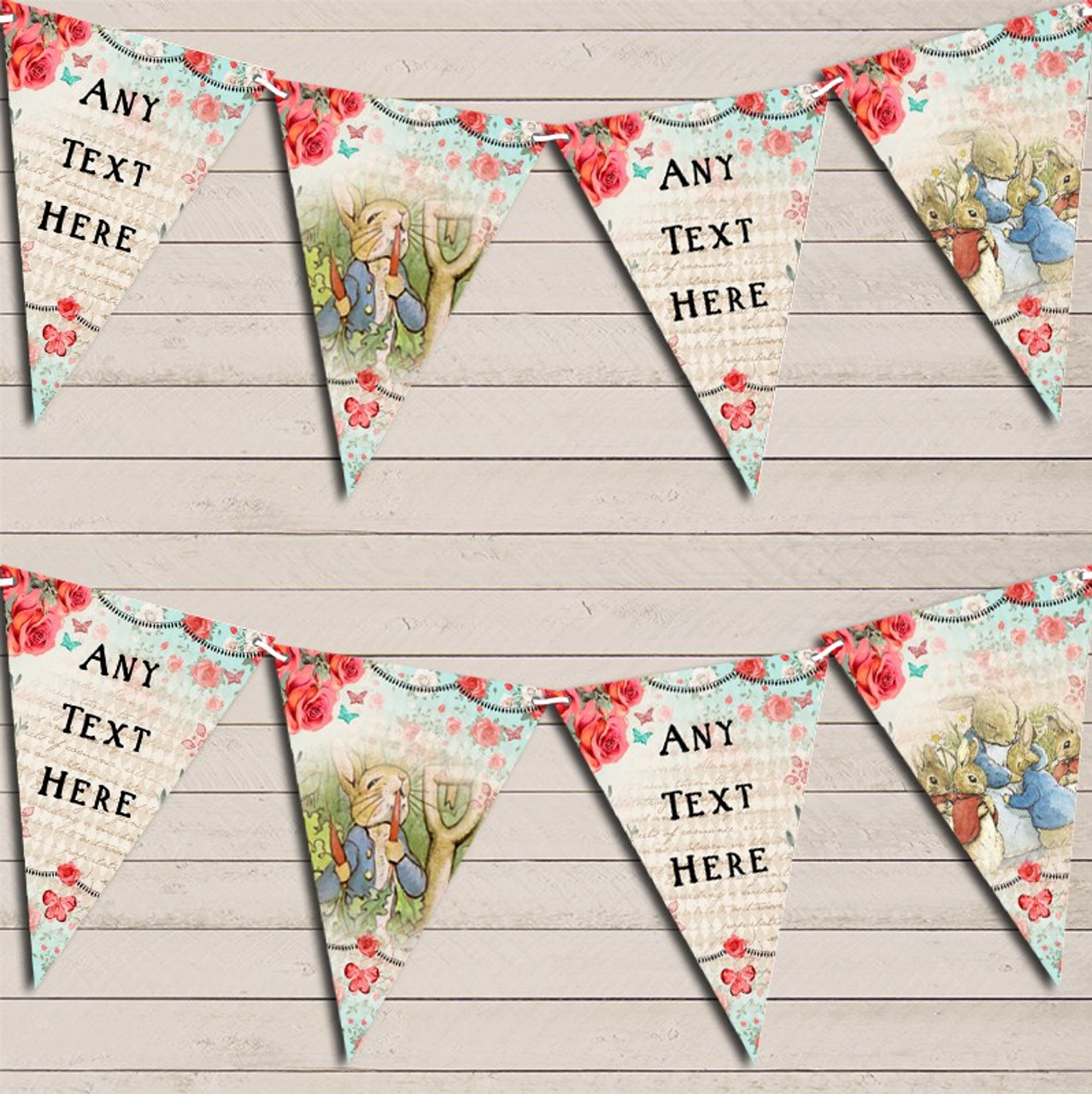 Peter Rabbit Floral Vintage Rustic Personalized Baby Shower Bunting Garland Banner Decoration 