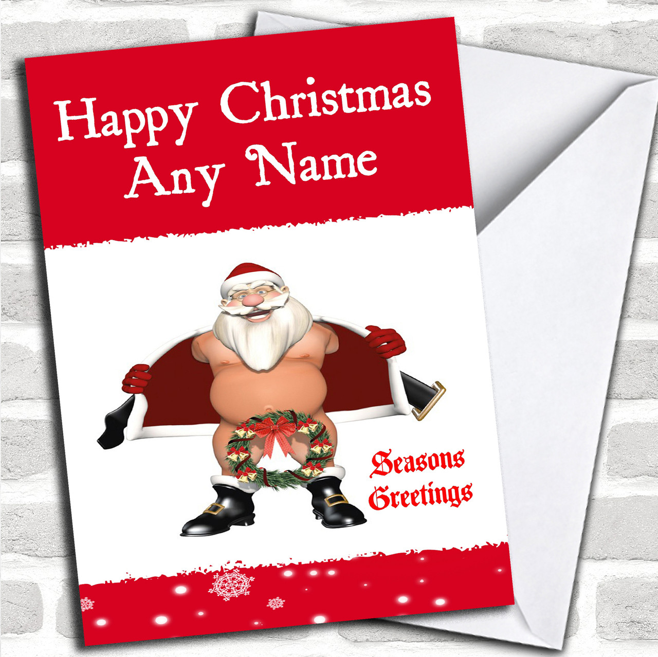 funny santa rude christmas card personalized - red heart print
