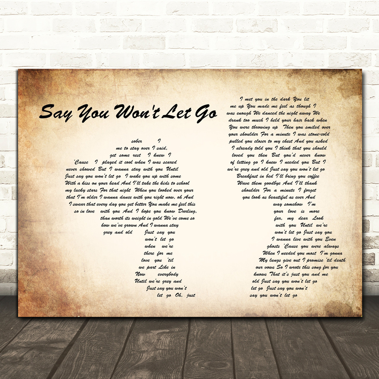 Personalised Framed Lyrics Print James Arthur 'Say You won't Let Go' 