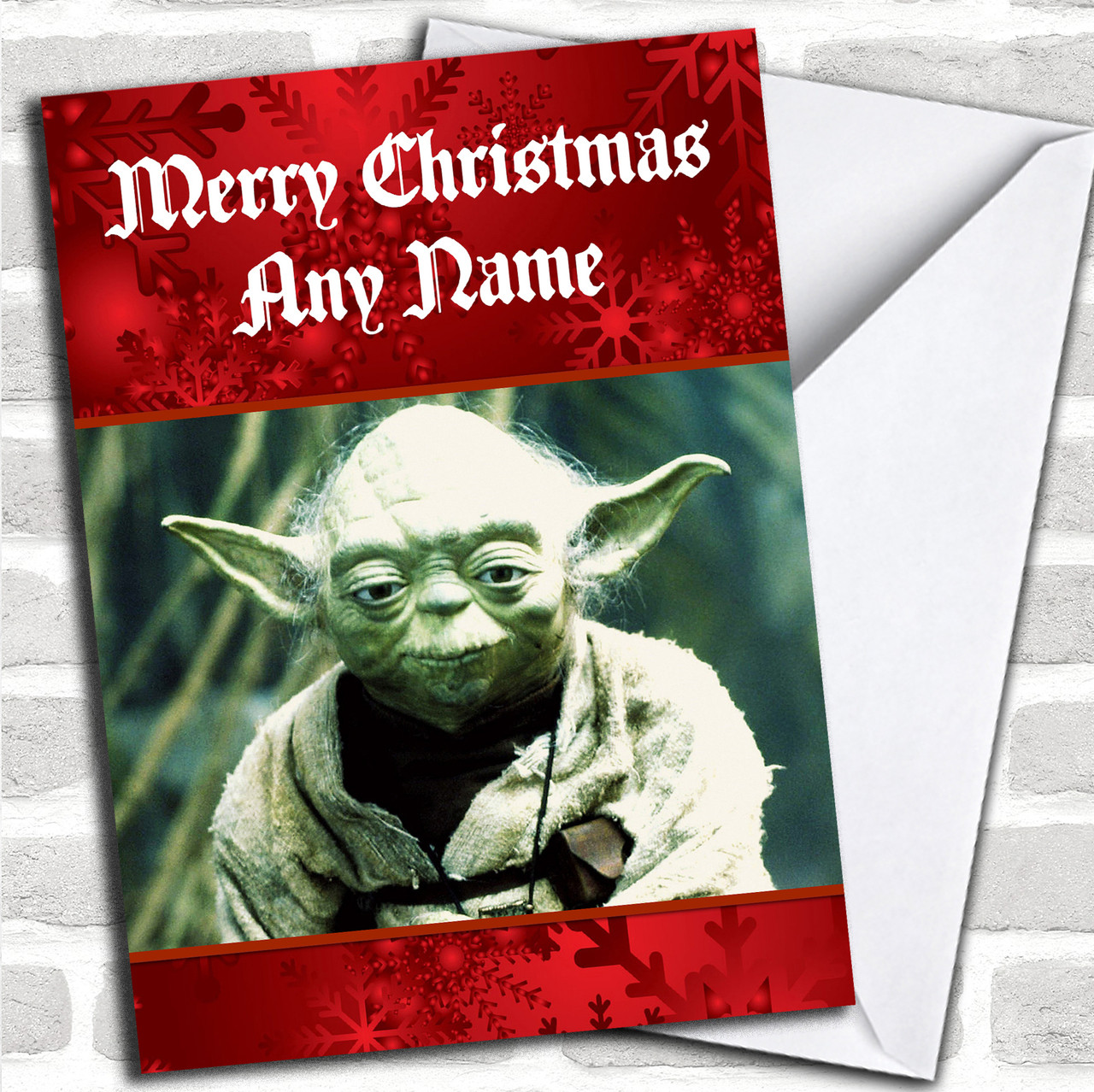yoda star wars personalized christmas card - red heart print