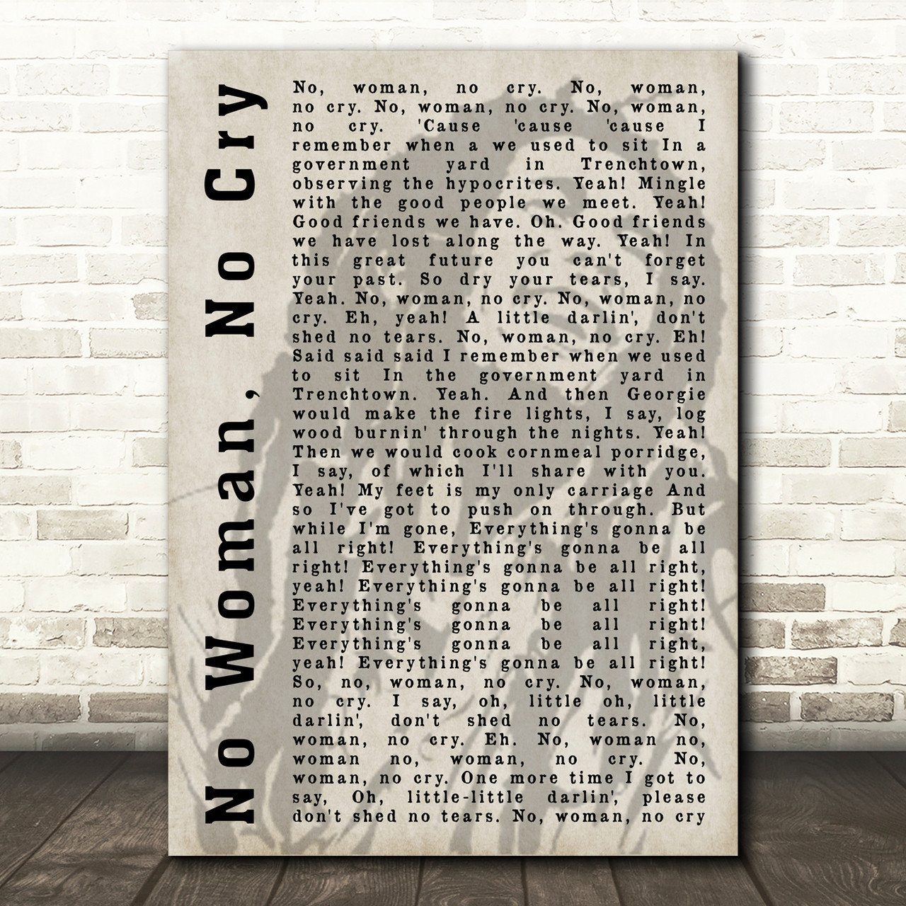 Bob Marley No Woman, No Cry Shadow Song Lyric Quote Print - Red