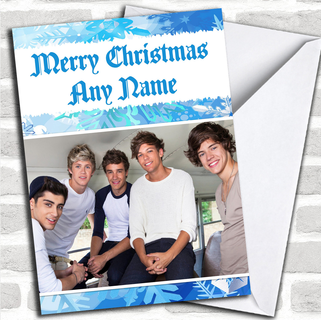 One Direction D Personalized Christmas Card - Red Heart Print