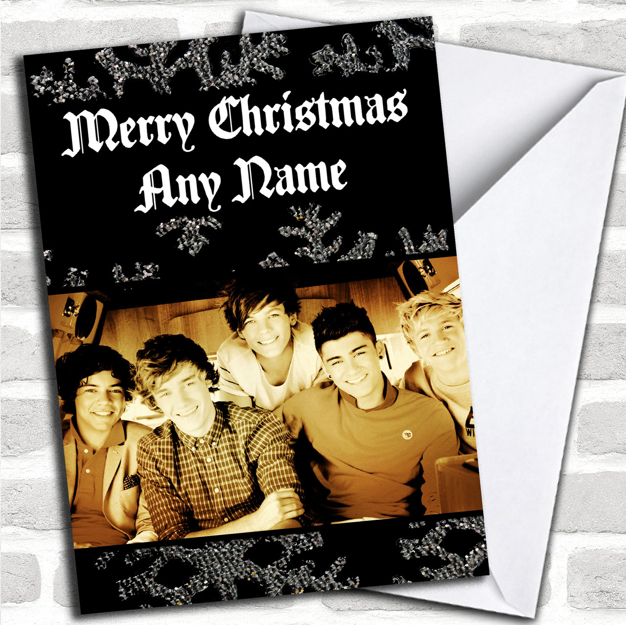 One Direction Personalized Christmas Card - Red Heart Print