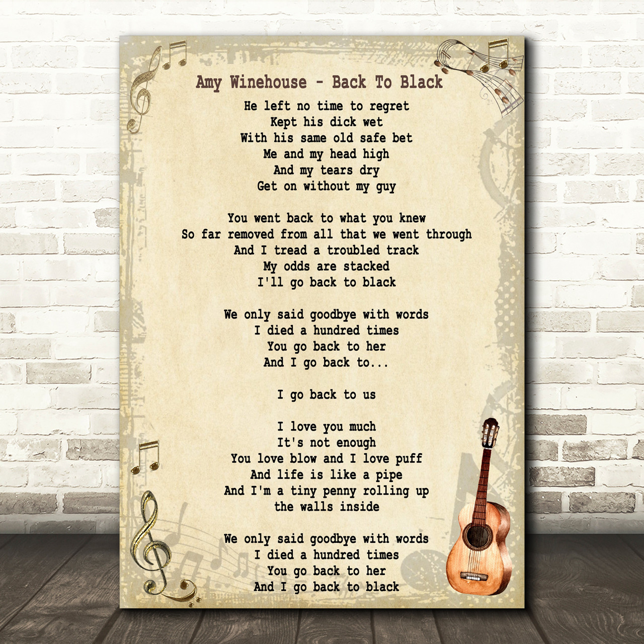 Back To Black By Amy Winehouse Lyrics Print