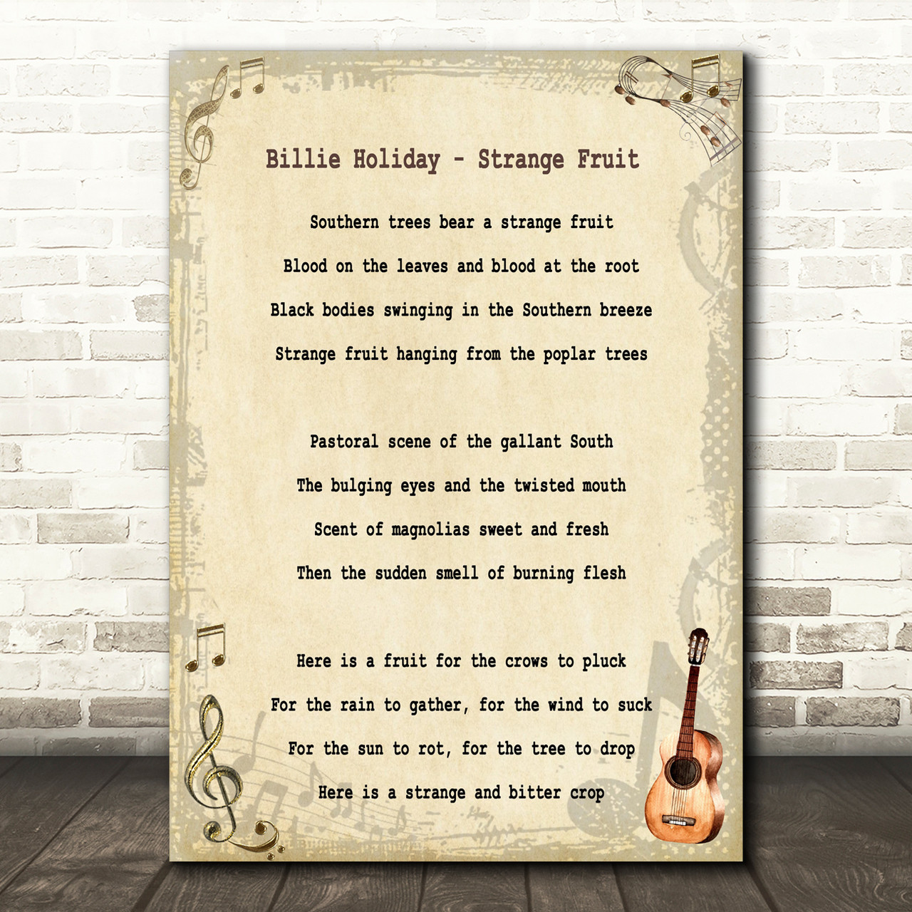 Billie Holiday Strange Fruit Song Lyric Quote Print Red Heart Print