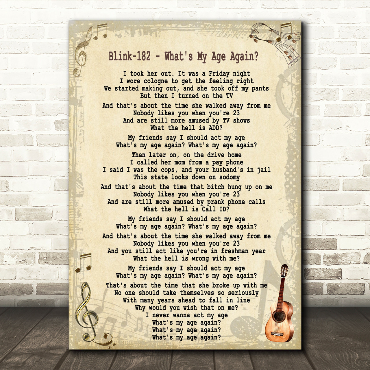 Blink182 What's My Age Again Song Lyric Quote Print Red