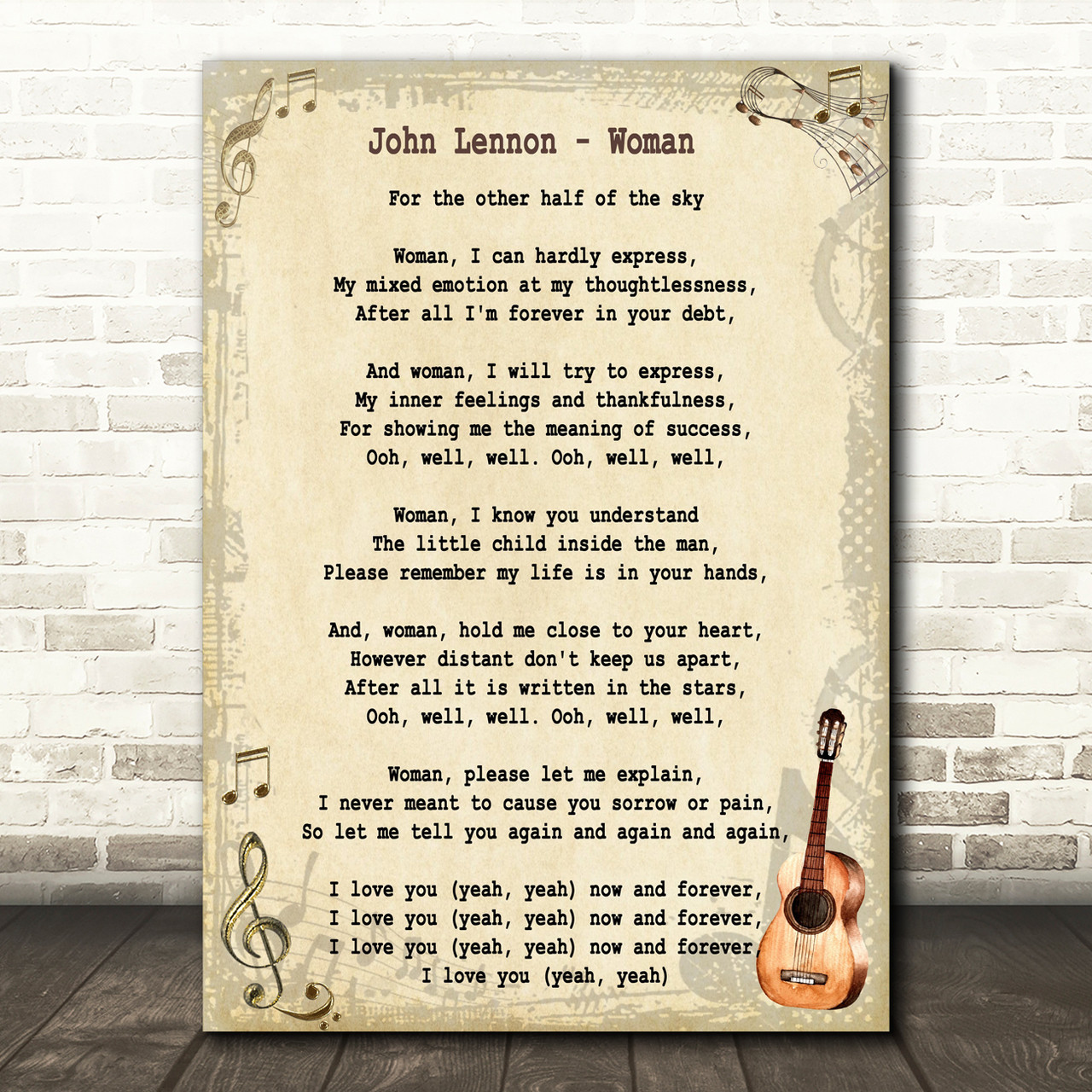 John Lennon Woman Quote Song Lyric Print - Red Heart Print