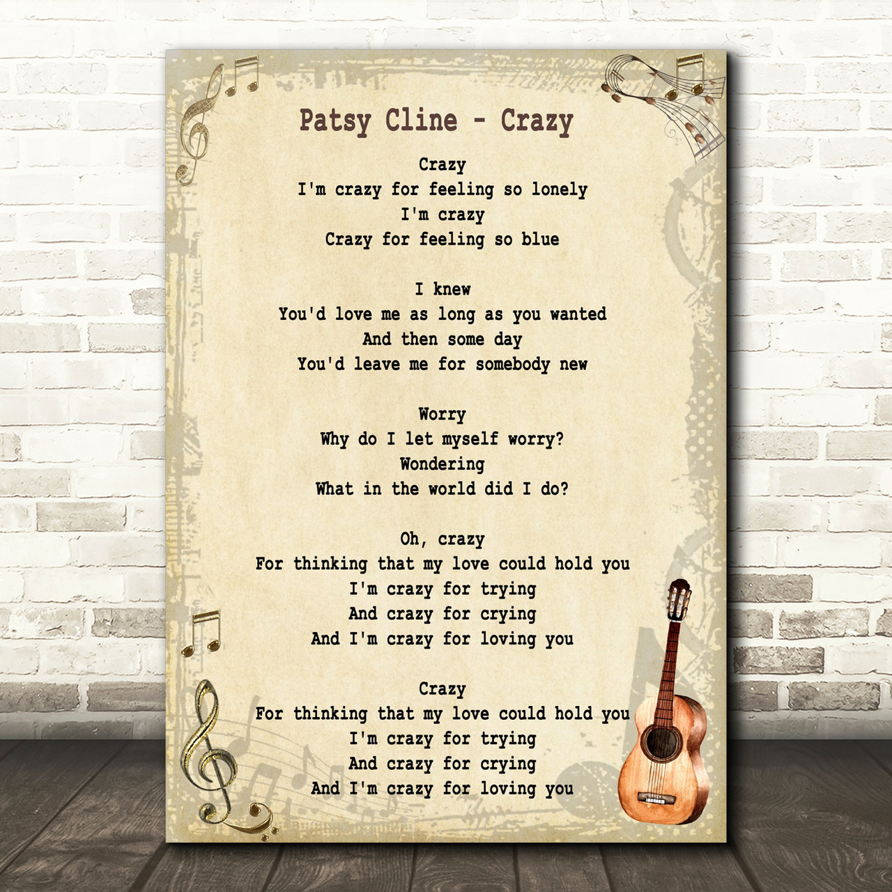 Patsy Cline Crazy Song Lyric Vintage Quote Print Red Heart Print