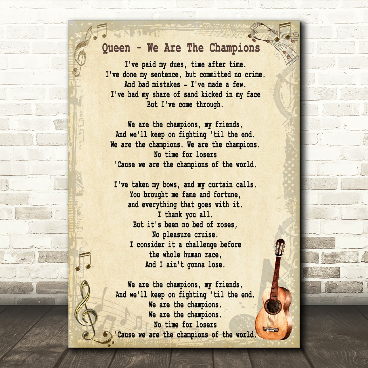 Queen We Are The Champions Song Lyric Vintage Quote Print Red Heart Print - kick brick script roblox