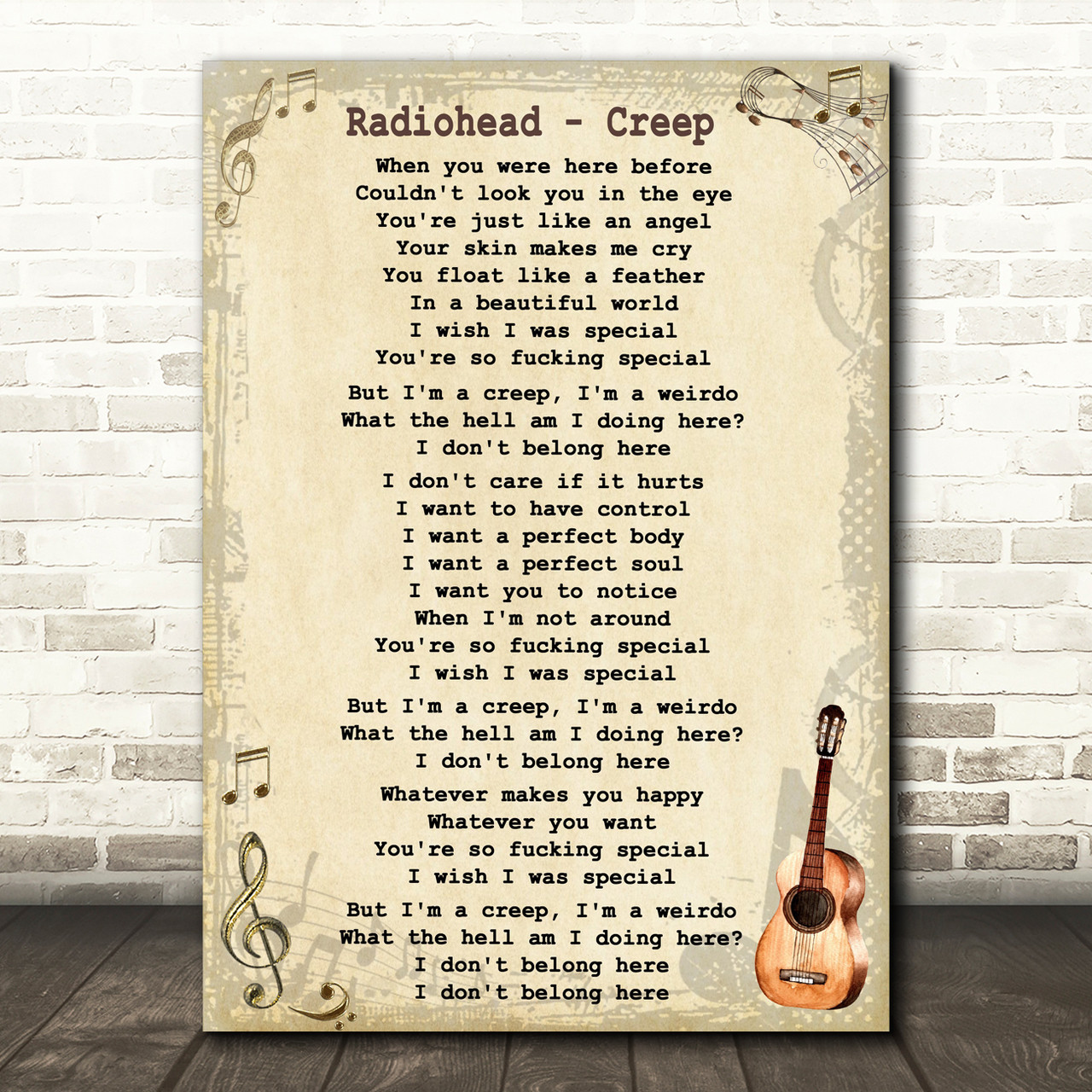 Radiohead Creep Song Lyric Vintage Quote Print - Red Heart Print