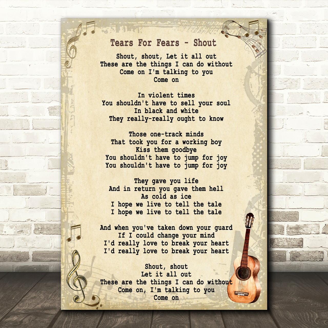 Tears For Fears Shout Song Lyric Vintage Quote Print - Red Heart Print