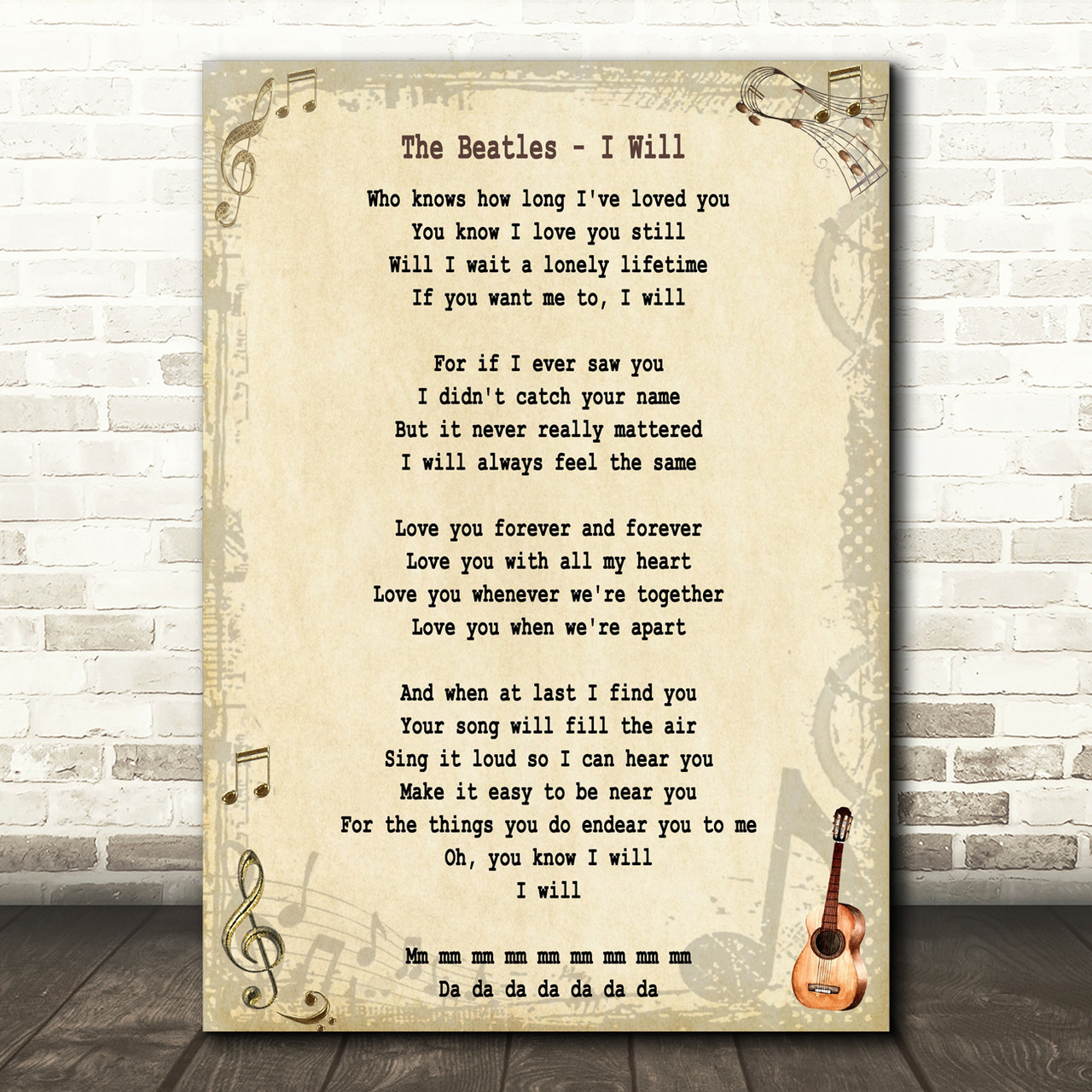 The Beatles I Will Song Lyric Quote Print - Red Heart Print
