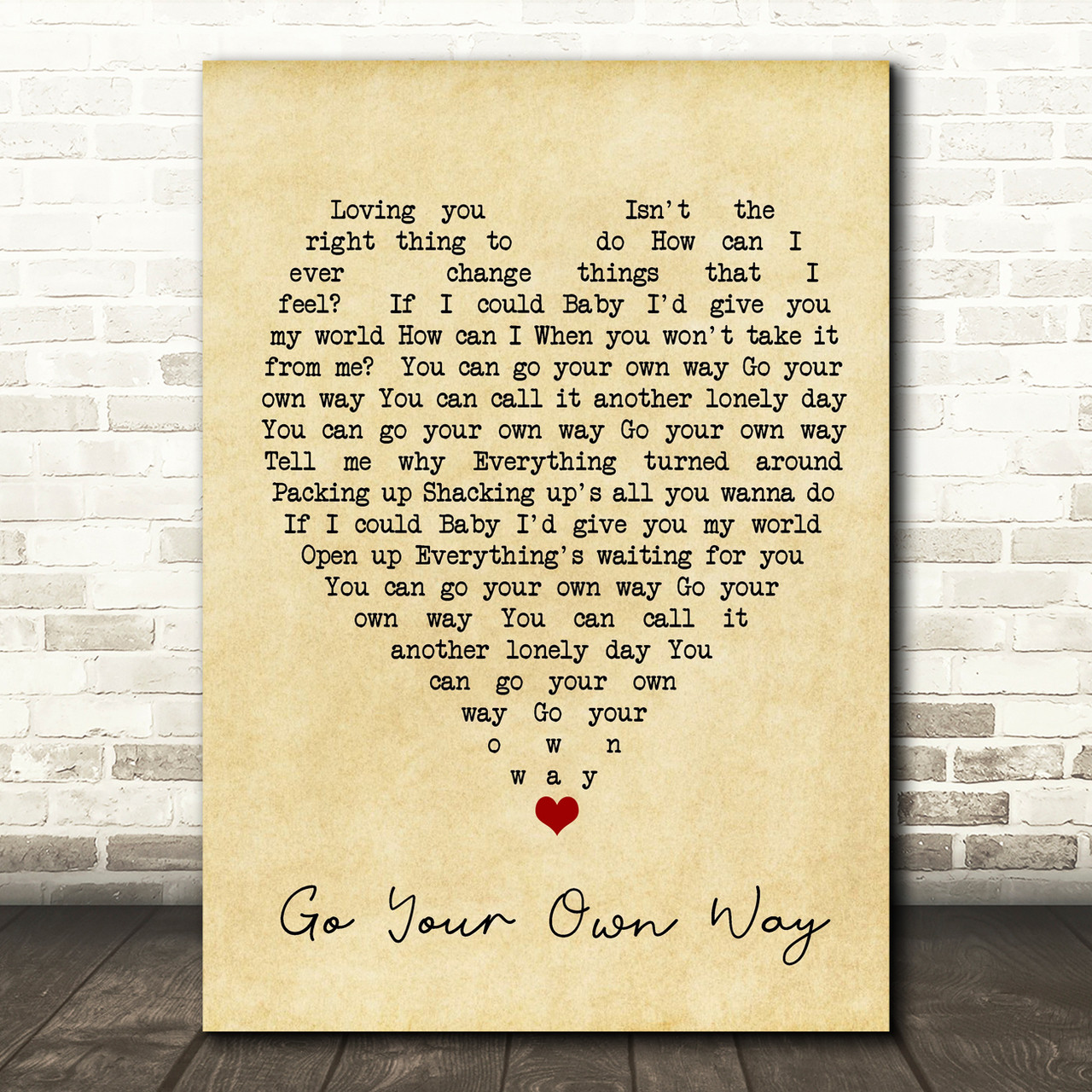Go Your Own Way Fleetwood Mac Vintage Heart Quote Song Lyric Print Red Heart Print - my fleetwood mac logo roblox