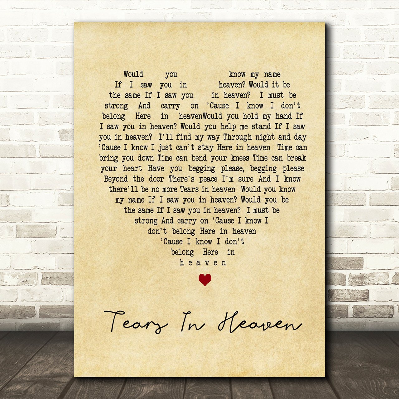 Eric Clapton Tears In Heaven Song Lyric Vintage Quote Print - Red Heart  Print