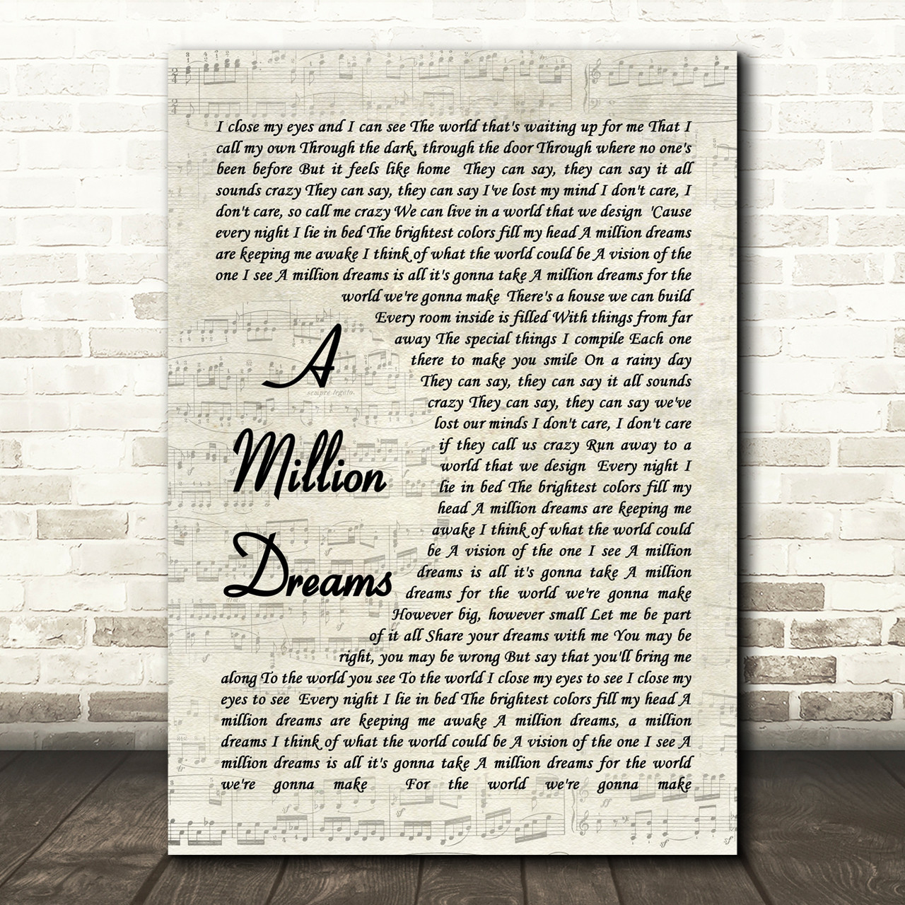 A Million Dreams the Greatest Showman Song Lyrics Print 