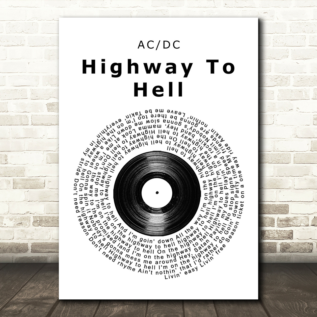 AC DC Highway To Hell Vinyl Record Song Lyric Quote Print - Red