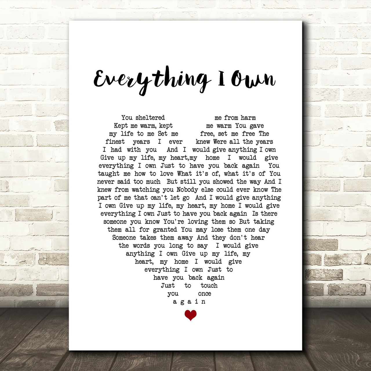 Everything I Own Bread Heart Quote Song Lyric Print Red Heart Print - bread roblox horror game