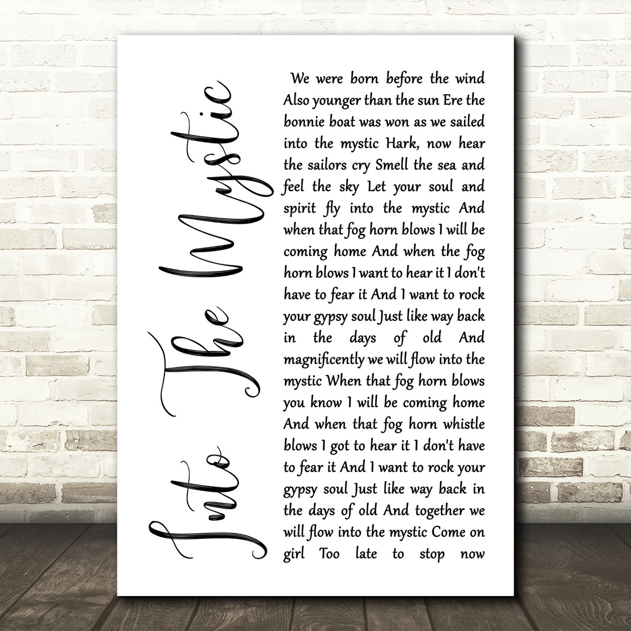 Van Morrison Into The Mystic White Script Song Lyric Quote Print Red Heart Print