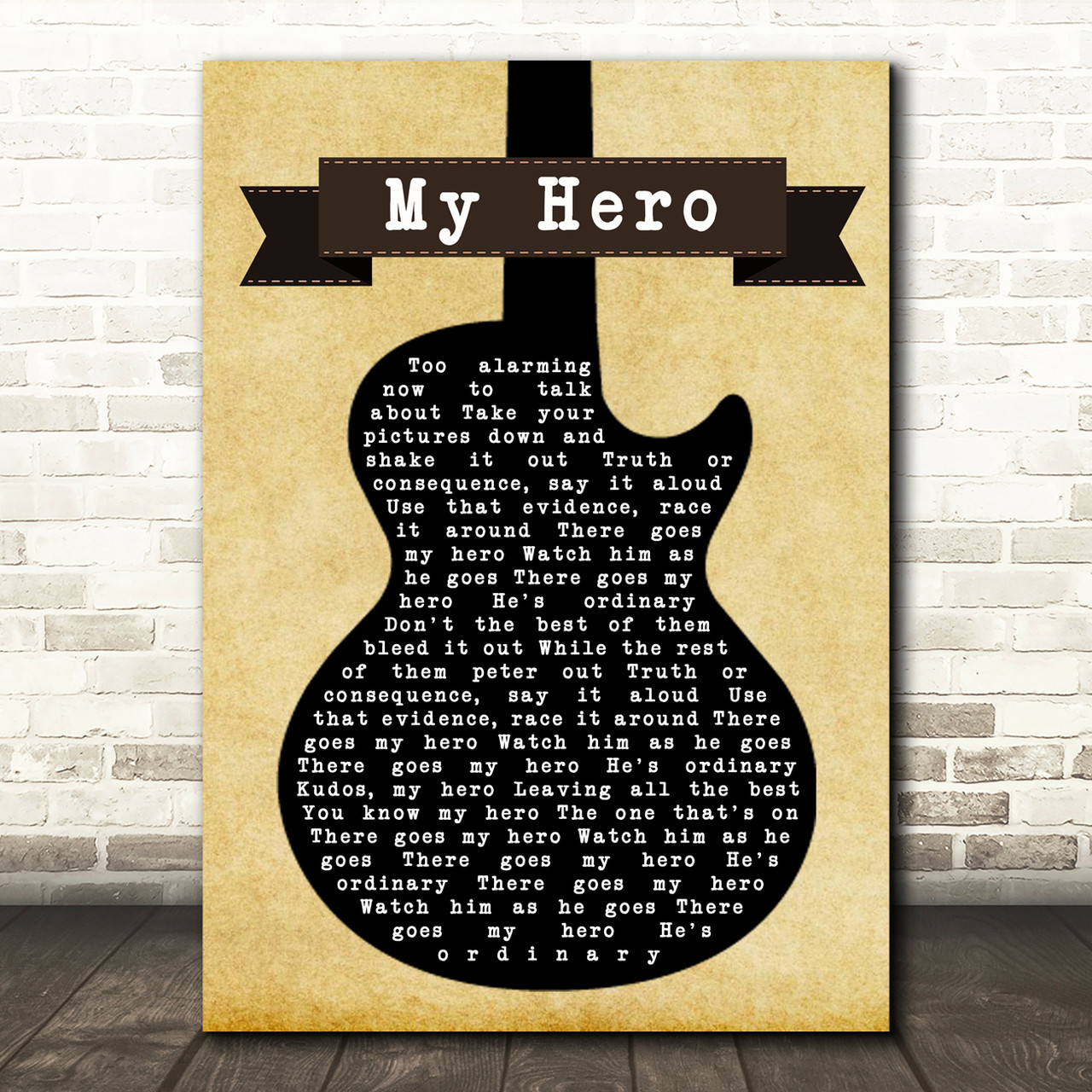 Foo Fighters My Hero Black Guitar Song Lyric Print