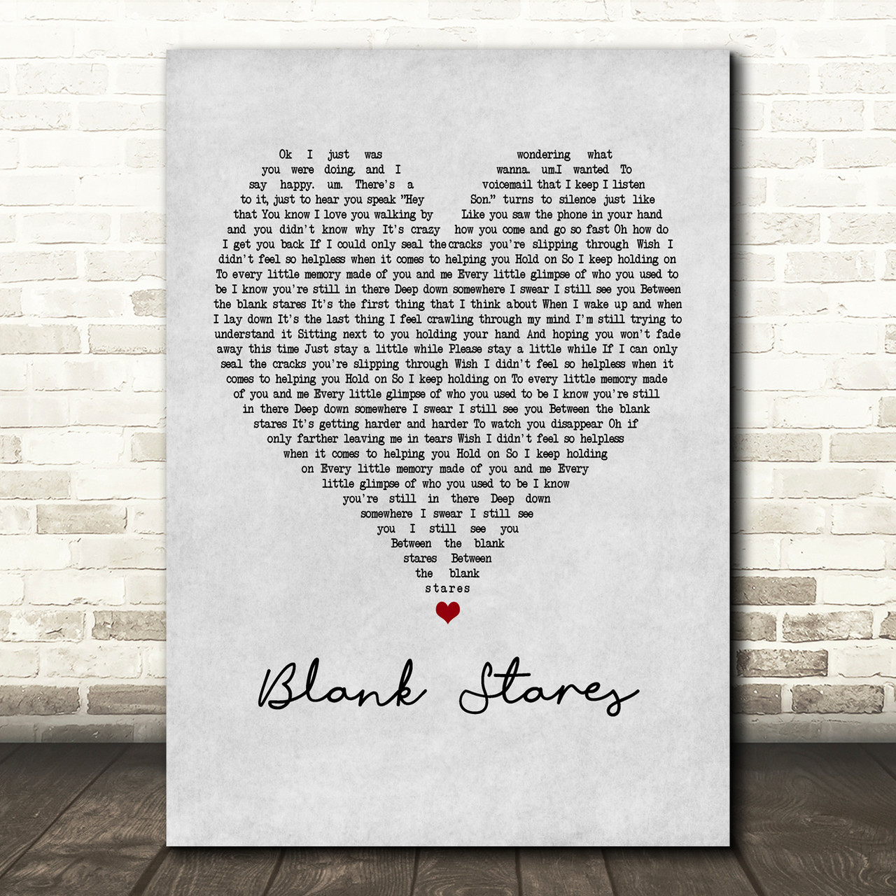 Jay Allen Blank Stares Grey Heart Song Lyric Print Red Heart Print My vision is that this song will. red heart print