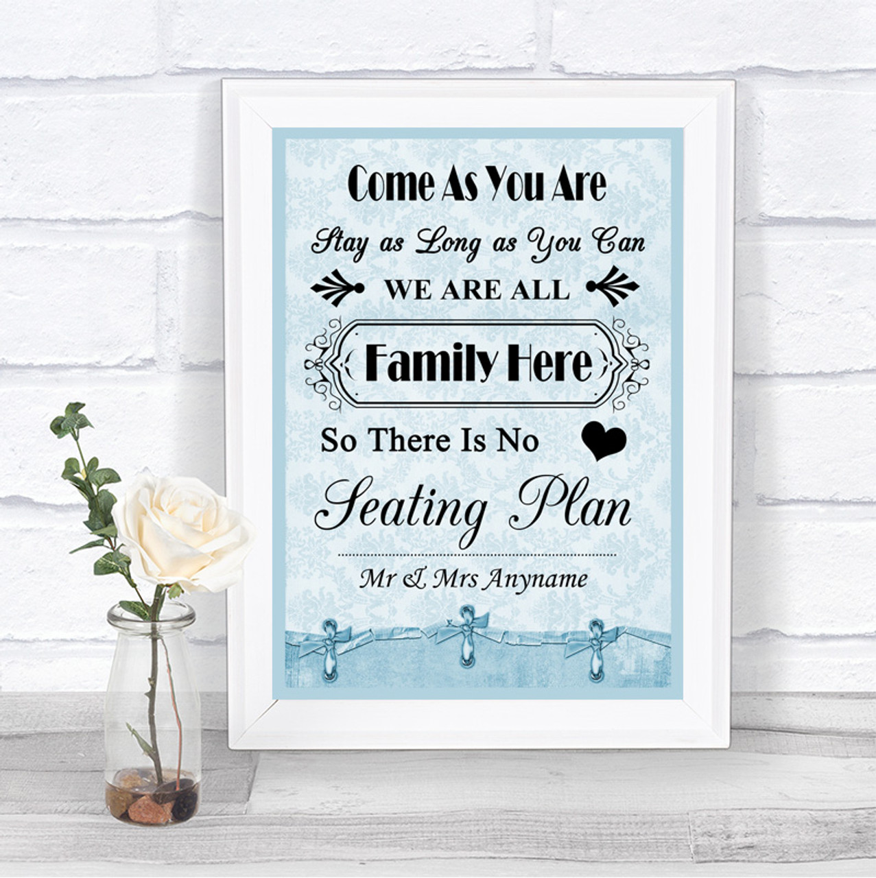 Shabby Chic Floral All Family No Seating Plan Personalised Wedding Sign 