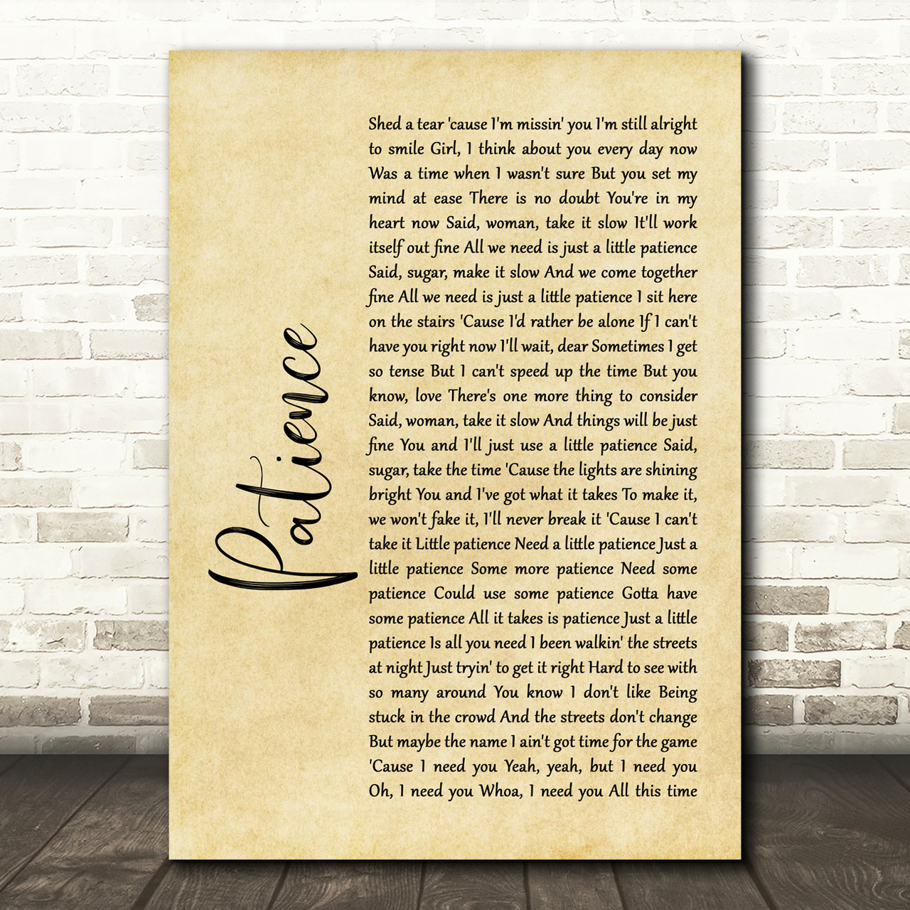 Guns N' Roses Patience Vintage Script Decorative Wall Art Gift Song Lyric  Print