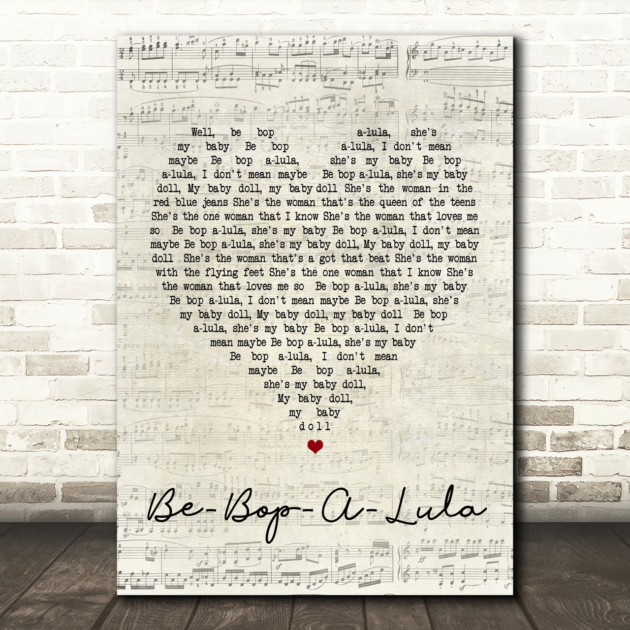 Gene Vincent Be Bop A Lula Script Heart Song Lyric Print Red Heart Print