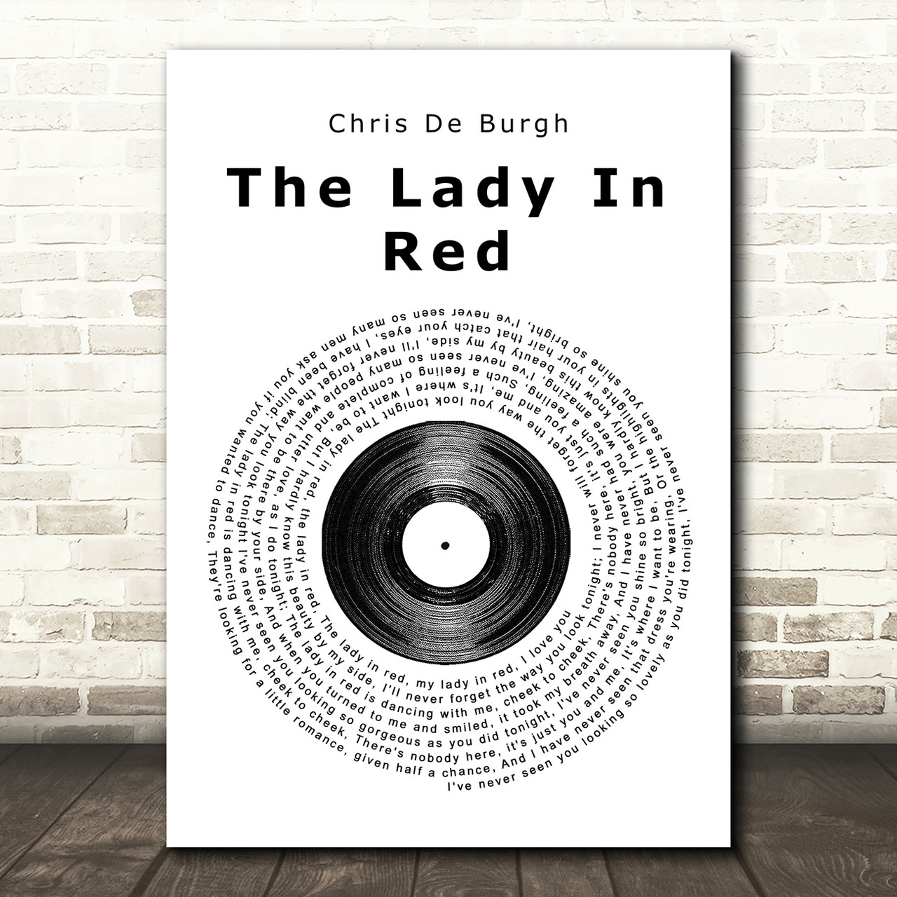 Chris De Burgh The Lady In Red Vinyl Record Song Lyric Print Red