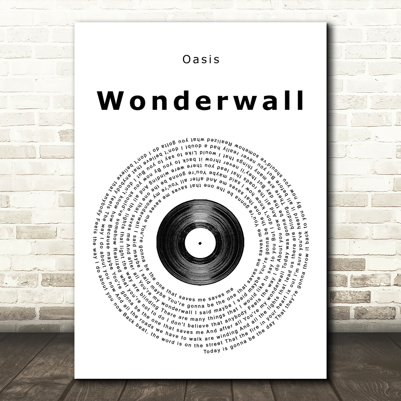 Wonderwall Vinyl Record Song Lyric Print Red Heart Print