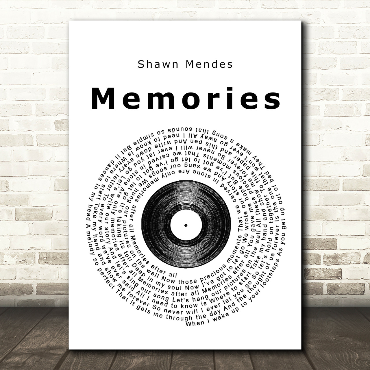 Shawn Mendes Memories Vinyl Record Song Lyric Print - Heart Print