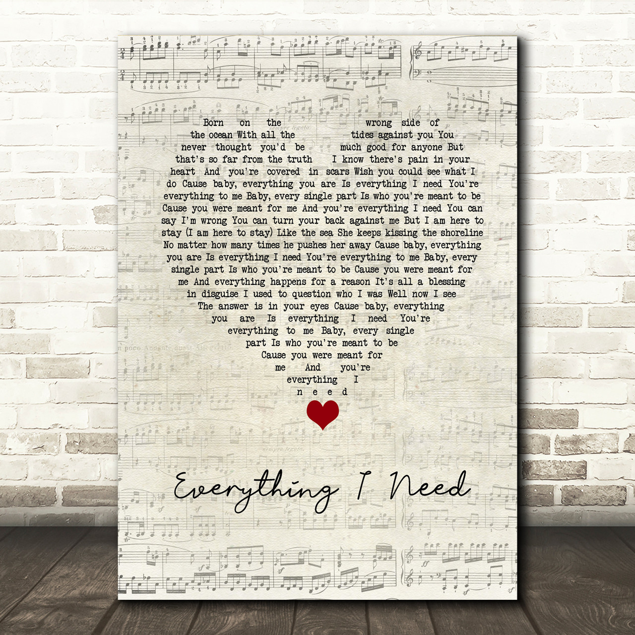 Skylar Grey Everything I Need Script Heart Song Lyric Music Print Red Heart Print