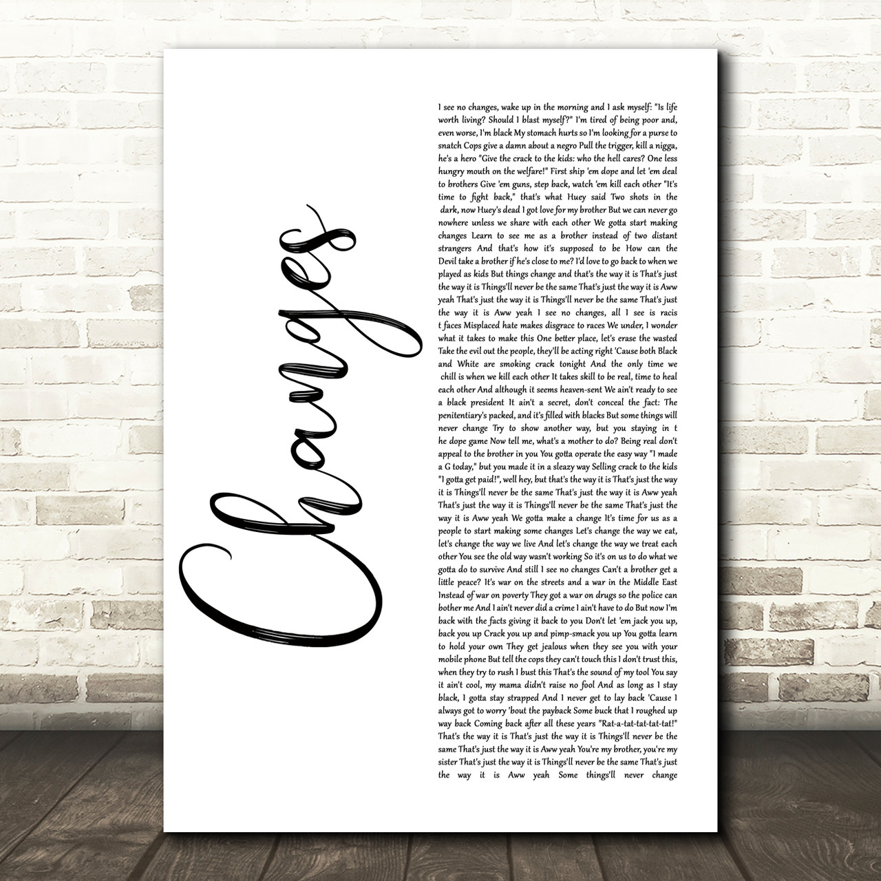 2pac Changes White Script Song Lyric Music Print Red Heart Print