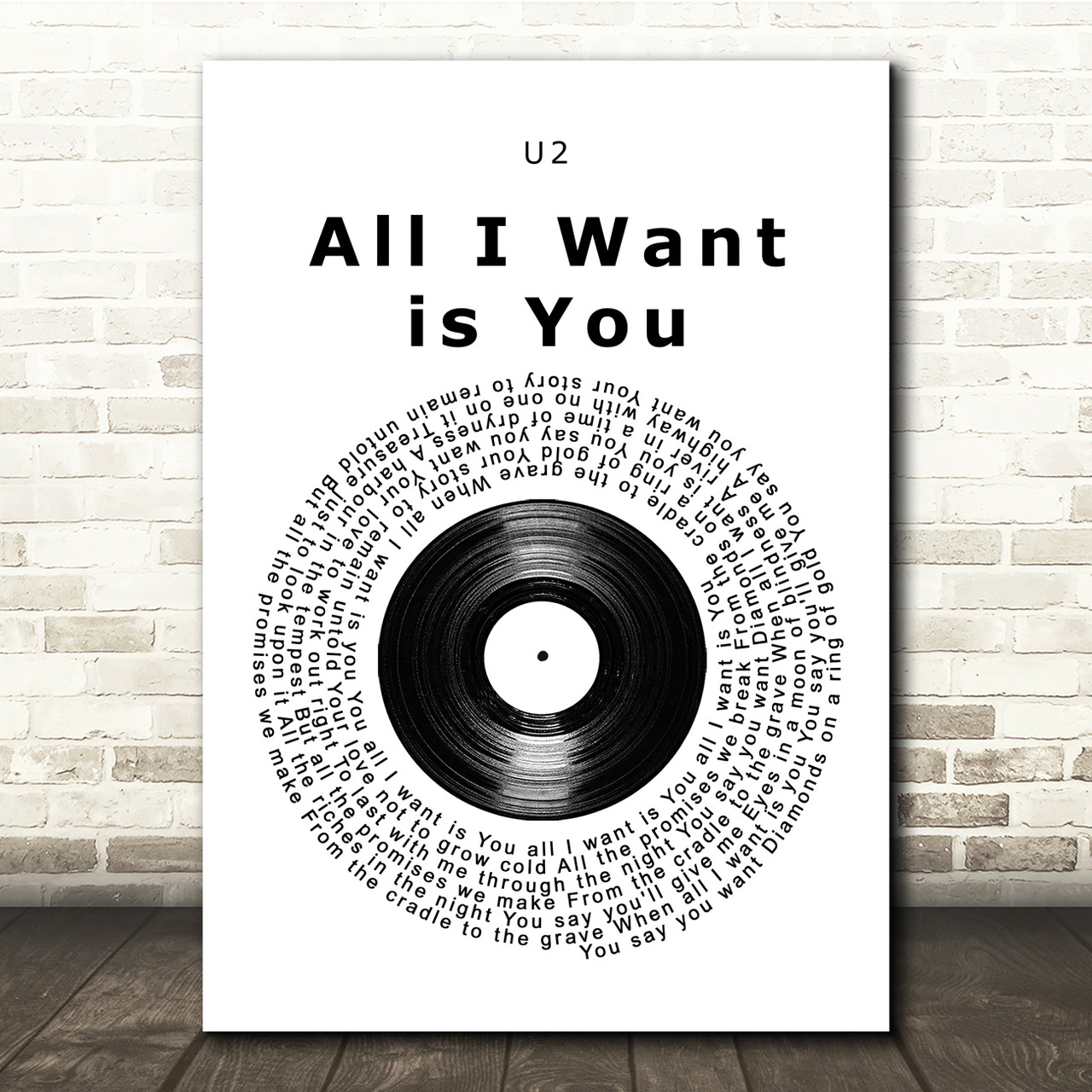 U2 All I Want is You Vinyl Record Song Lyric Music Print - Red