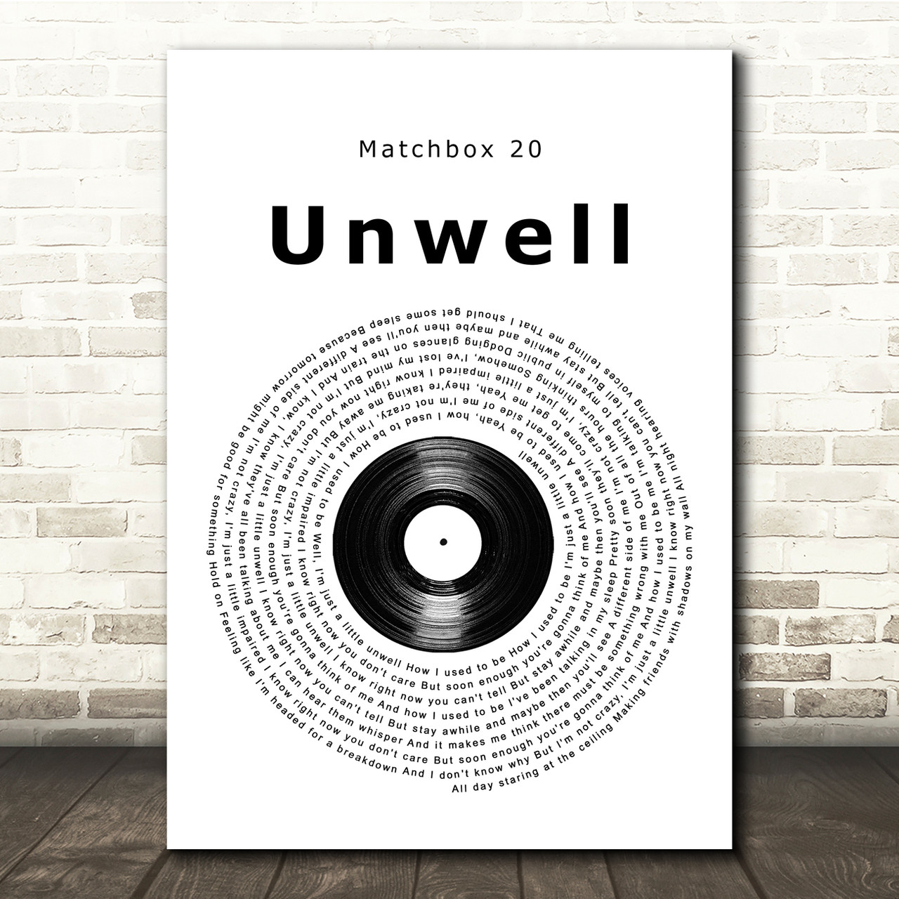 Lyricページ Matchbox 20 Unwell Vinyl Record Song Lyric Music Print - Red Heart