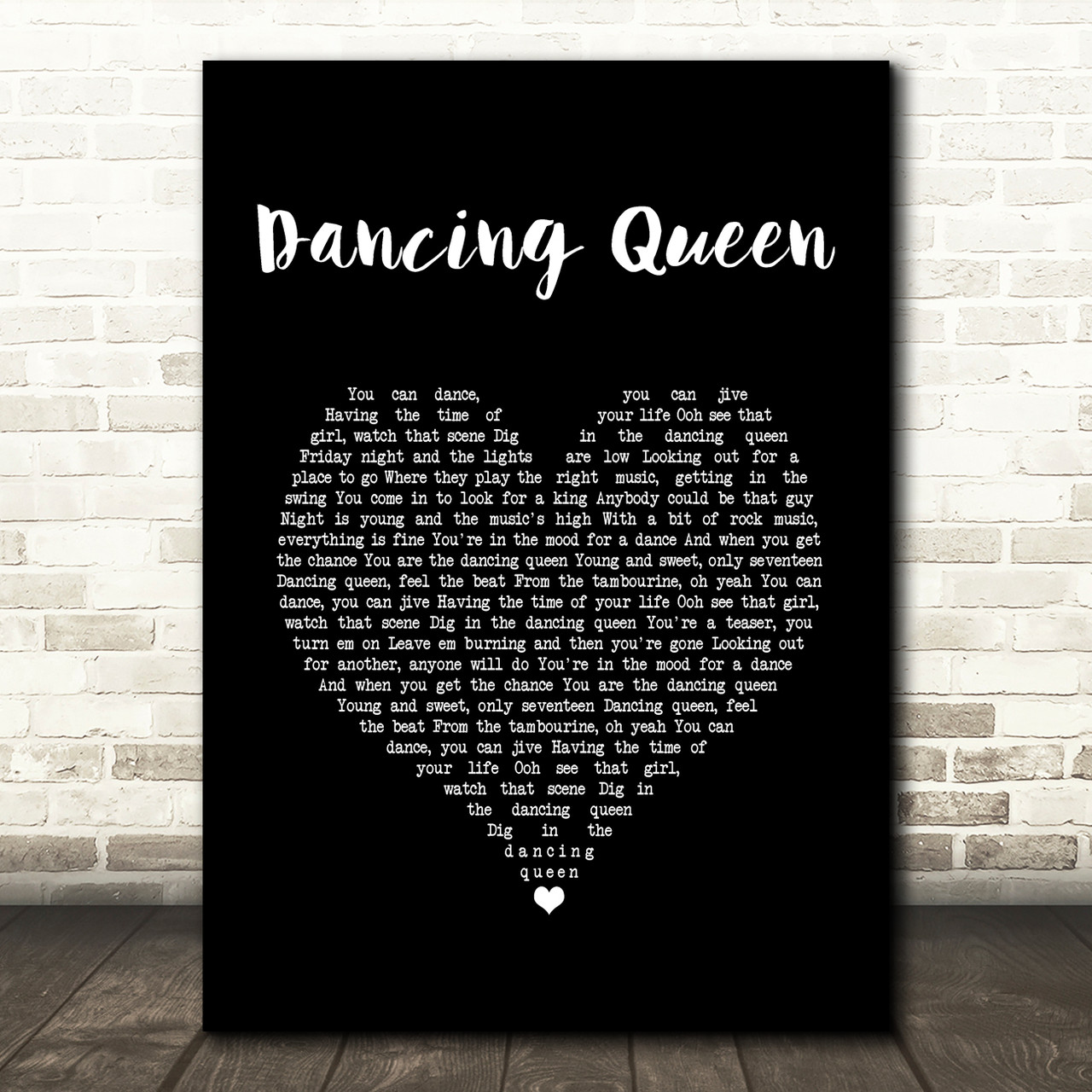 Abba Dancing Queen Black Heart Song Lyric Print Red Heart Print - roblox abba dancing queen