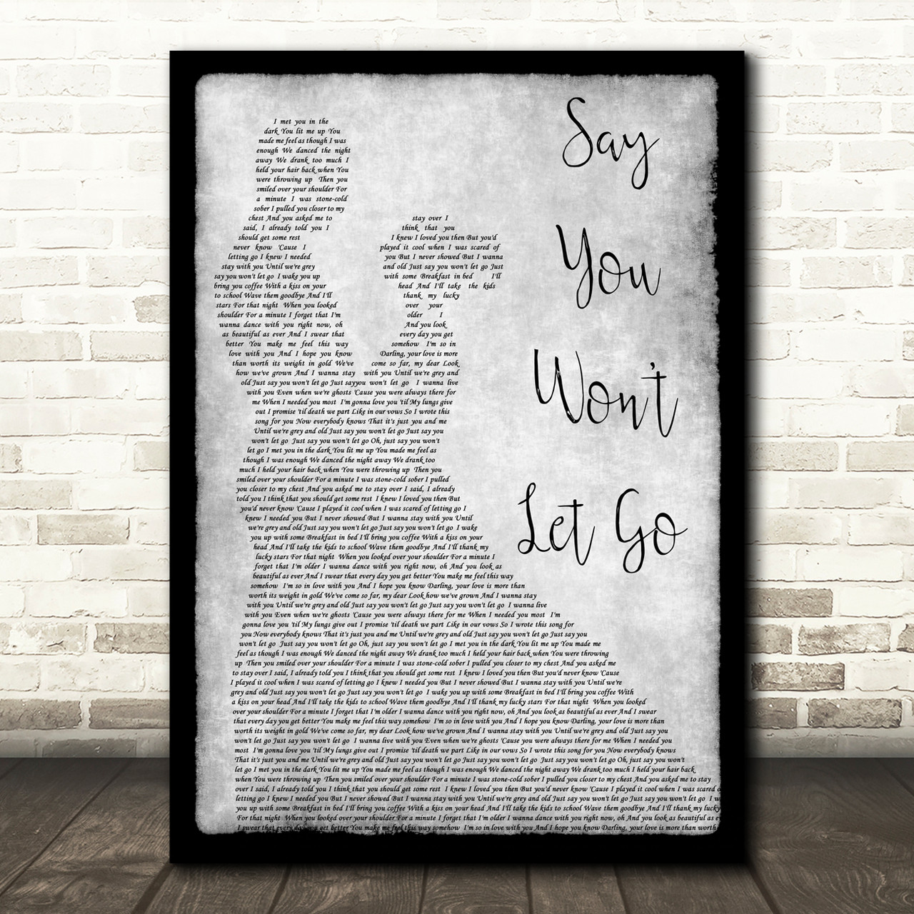  Never Let Me Go Grey Heart Quote Song Lyric Wall Art