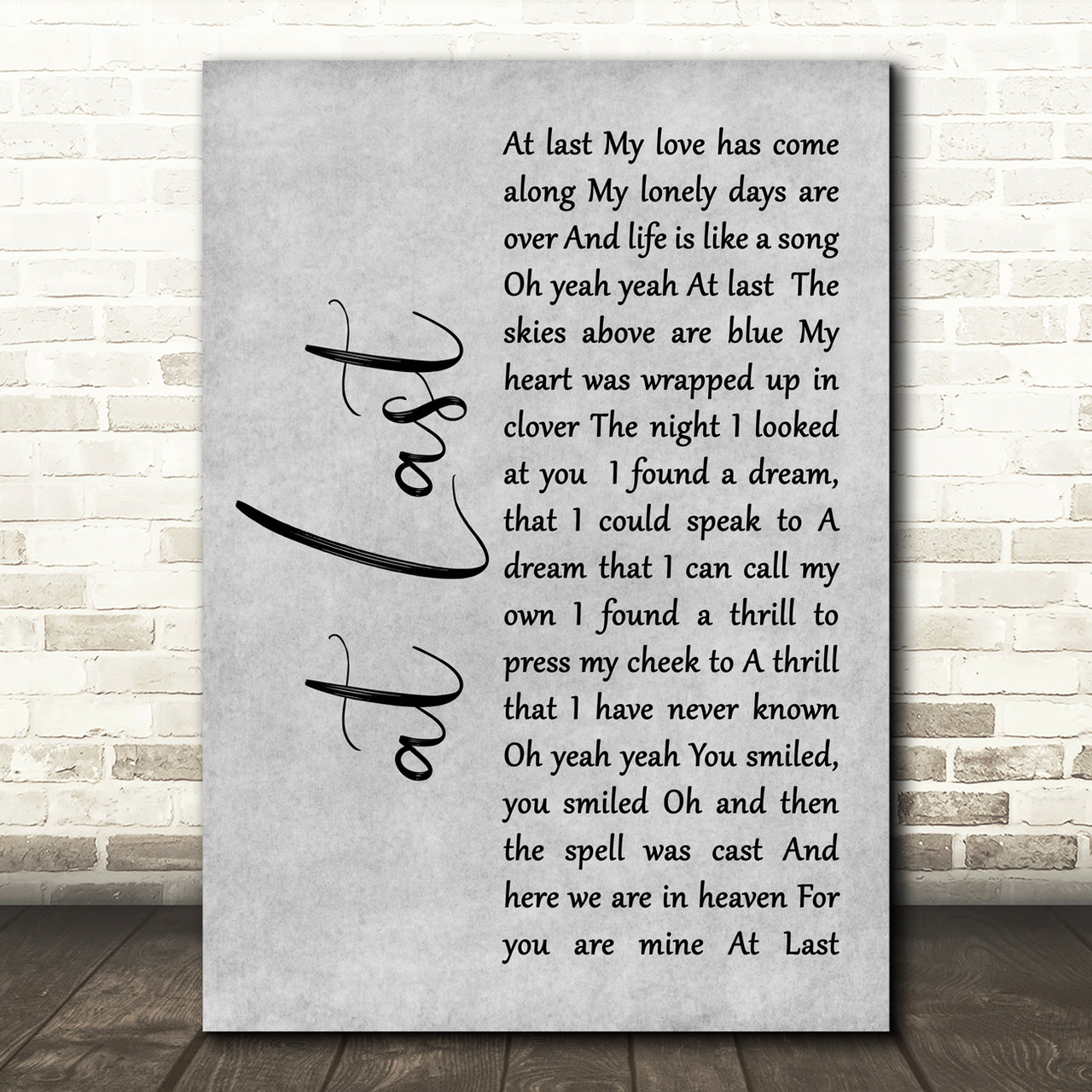 Etta James At Last Rustic Script Grey Song Lyric Quote Print Red