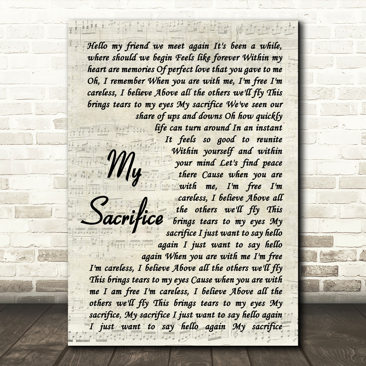 Creed My Sacrifice Vintage Script Song Lyric Print