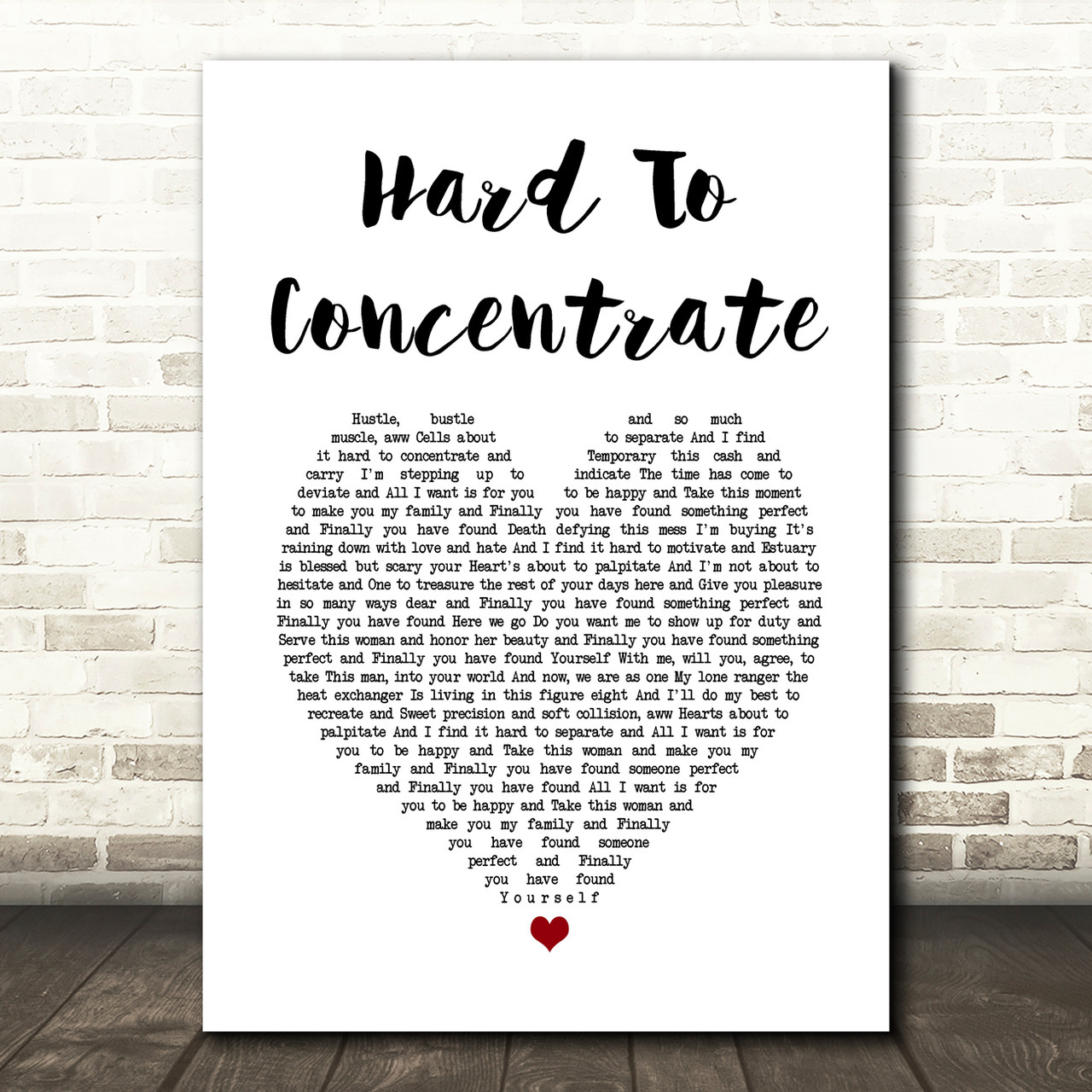 Hot Chili Peppers Hard To Concentrate White Heart Song Lyric Print - Red Heart Print