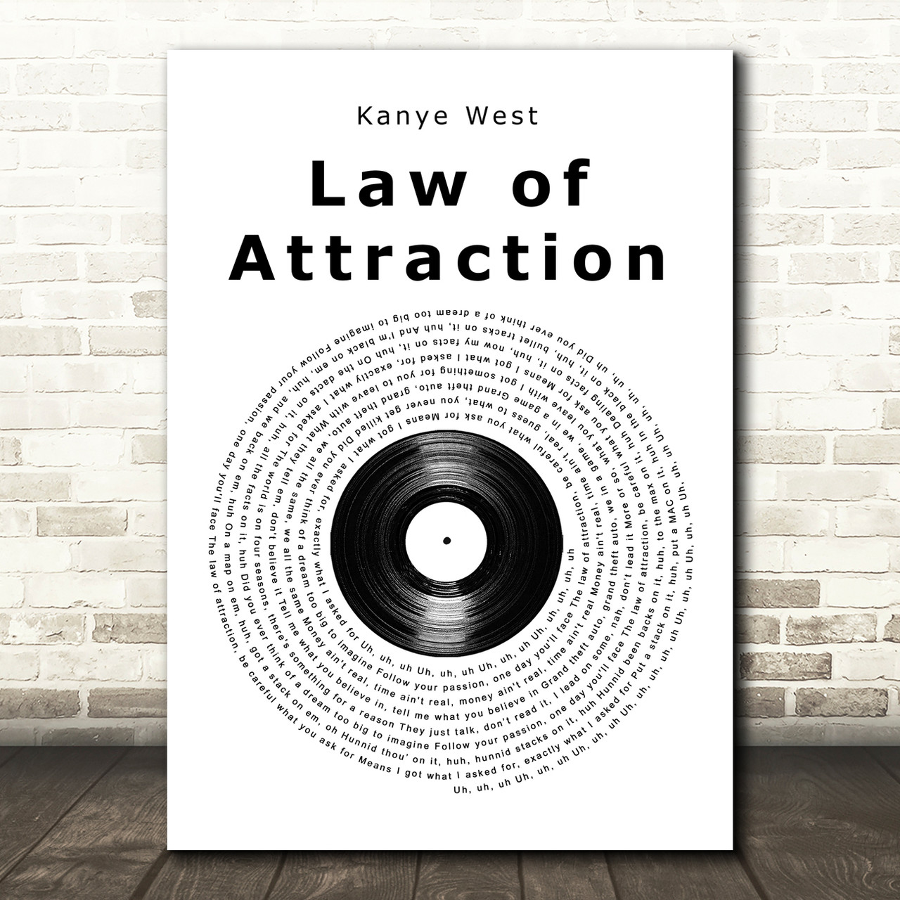 Kanye West Law of Attraction Vinyl Record Song Lyric Quote Music Poster  Print - Red Heart Print