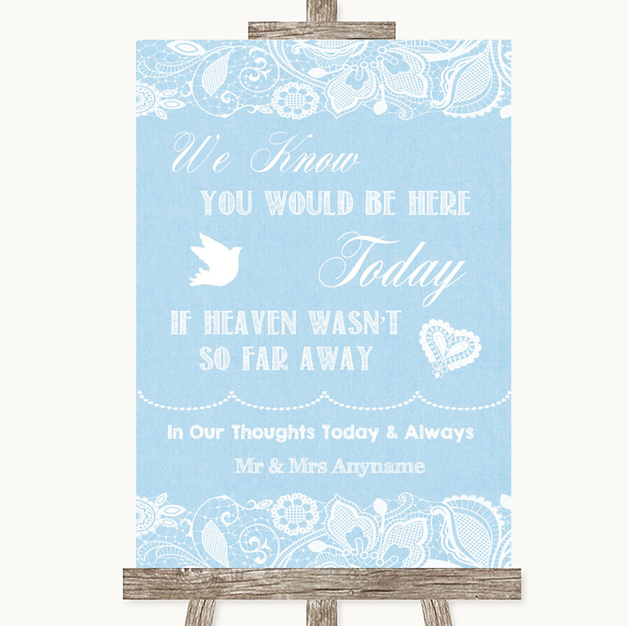 Navy Blue Burlap & Lace Effect Loved Ones In Heaven Personalised Wedding Sign 