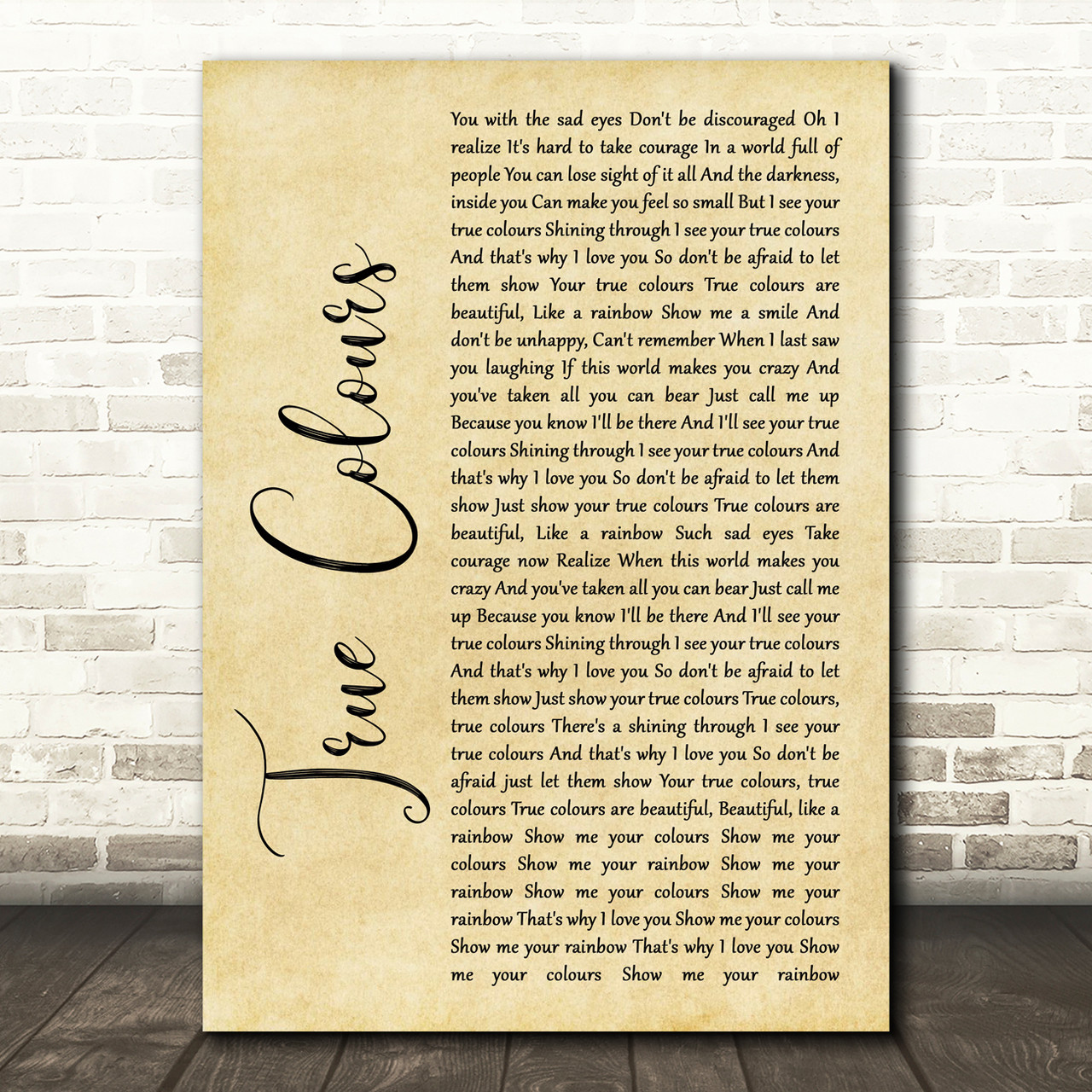 Phil Collins True Colours Rustic Script Song Lyric Quote Music Poster Print Red Heart Print
