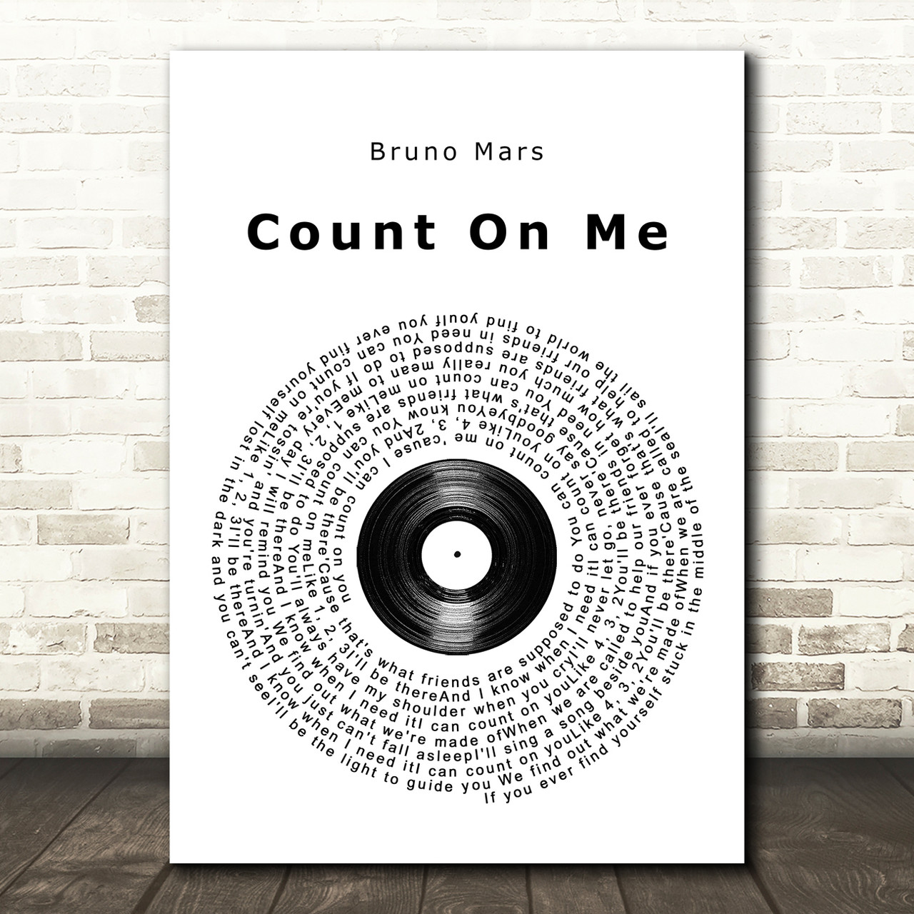 Bruno Mars Count On Me Vinyl Record Song Lyric Quote Music Poster Print Red Heart Print